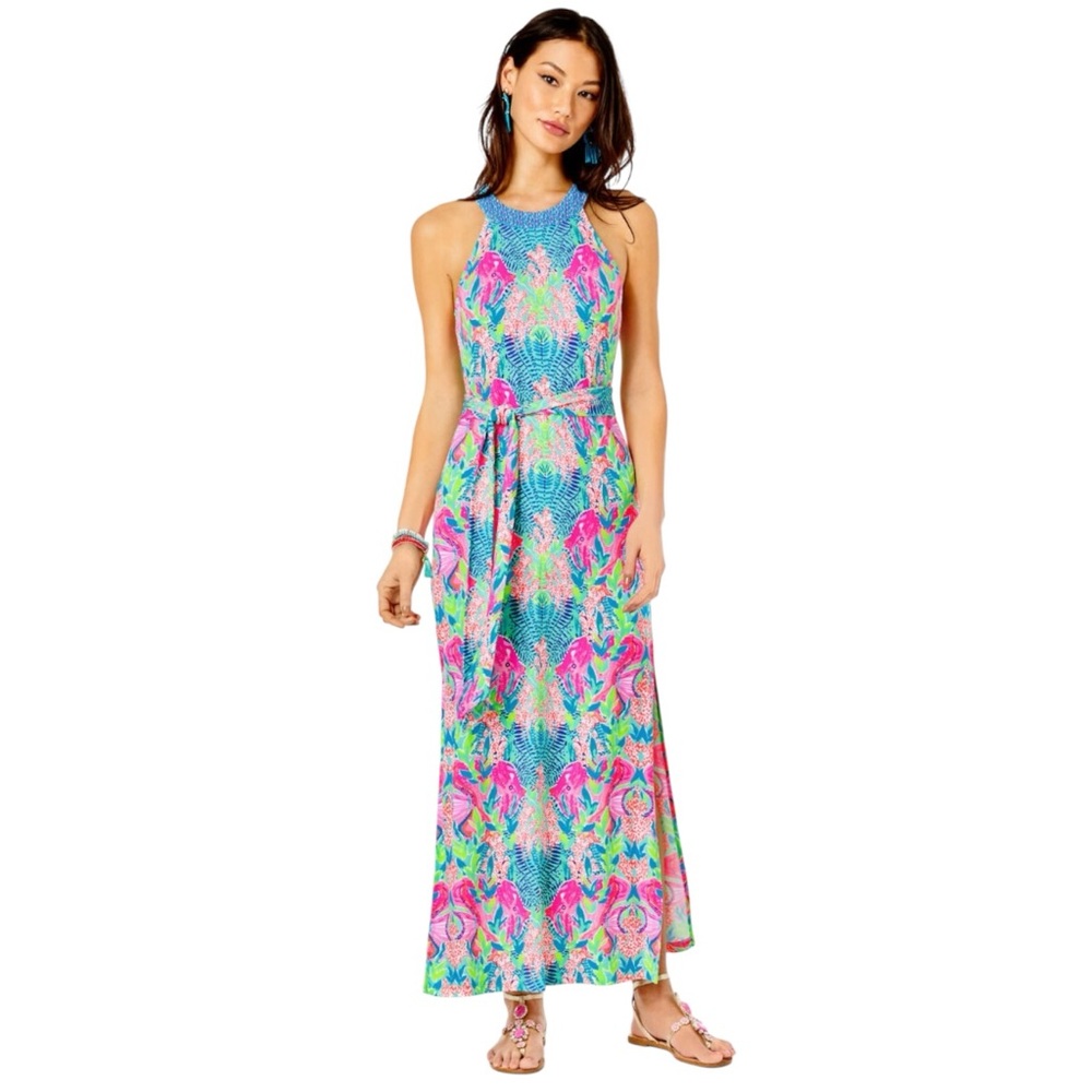 NWT Lilly Pulitzer Monterrey Maxi Dress Multi Reflections Engineered Size Large